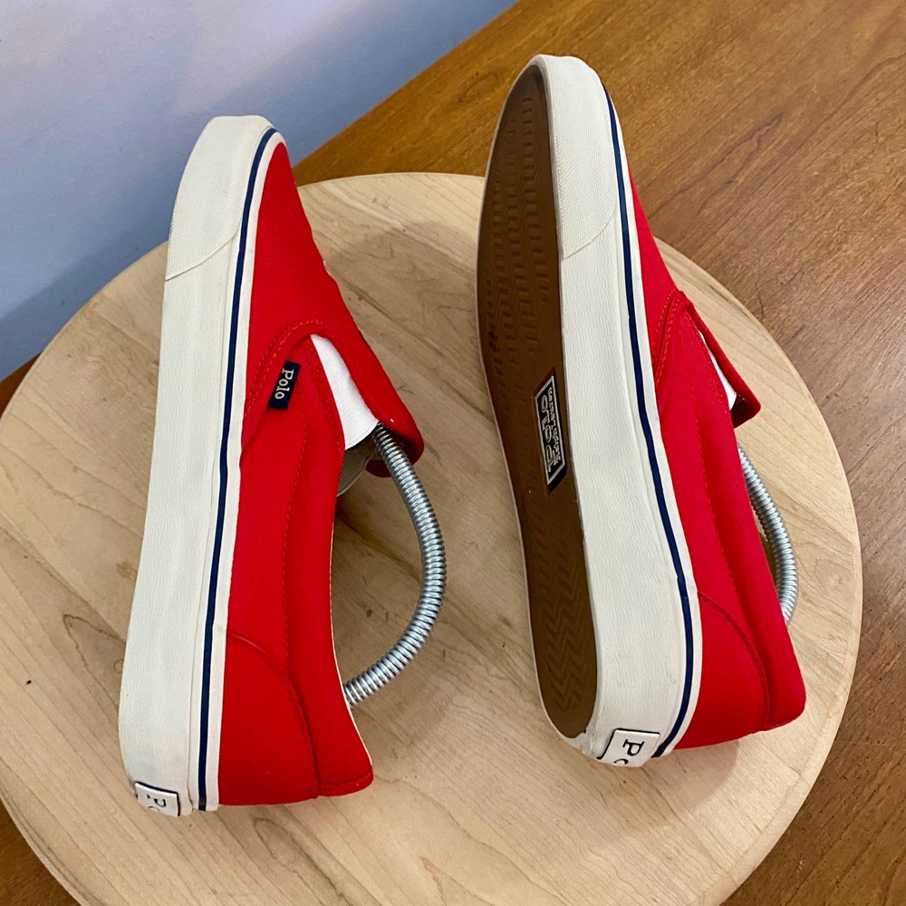 Polo Ralph Lauren Keaton Polo Bear Slip On Canvas Sneakers Shoes Red Mens Sz 9 - Picture 11 of 15